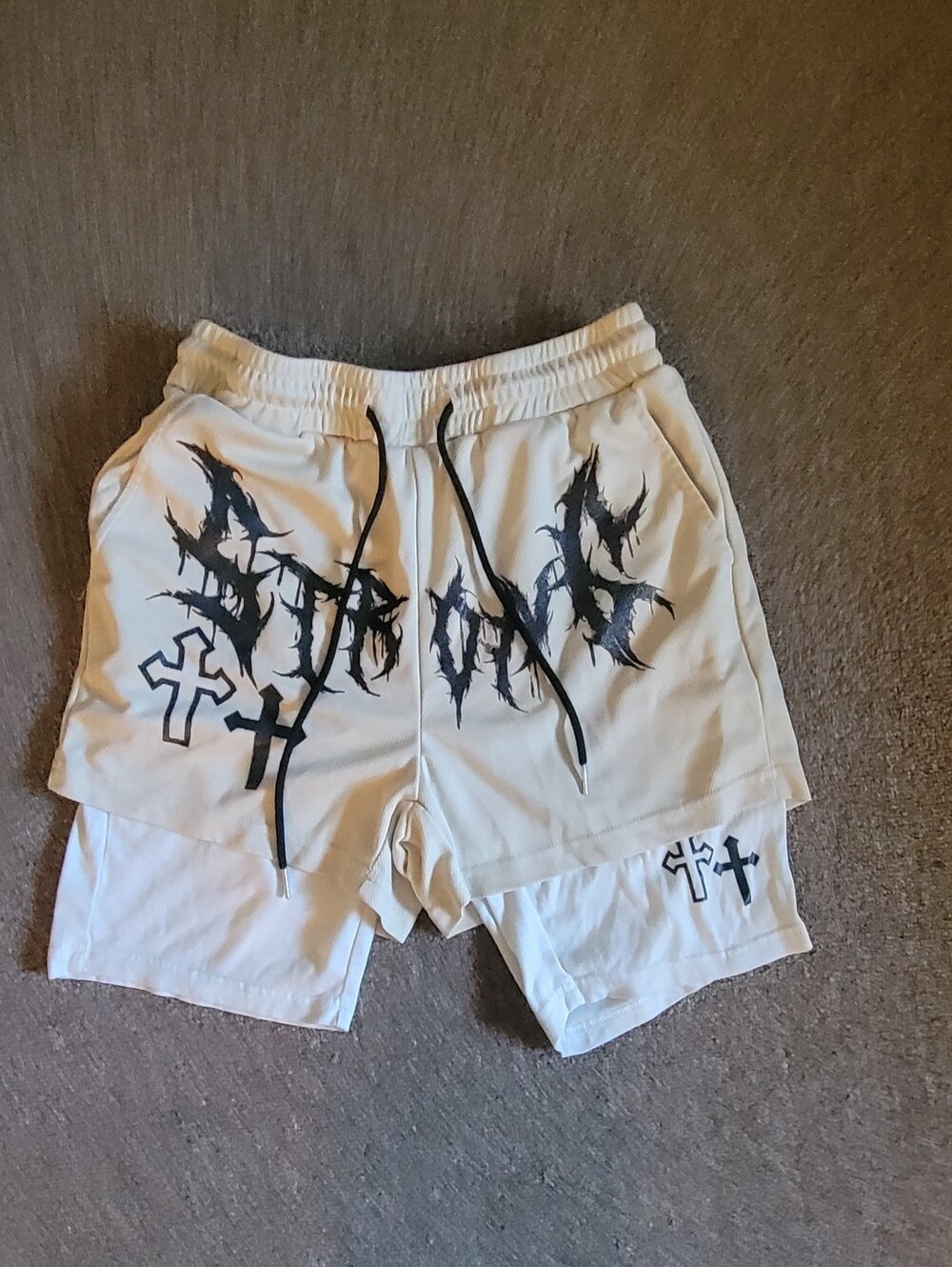 Men's Size XS Bundle of 2 Graphic Shorts with Liner Y2K Cross 2 in 1 Gym Shorts - Picture 2 of 6